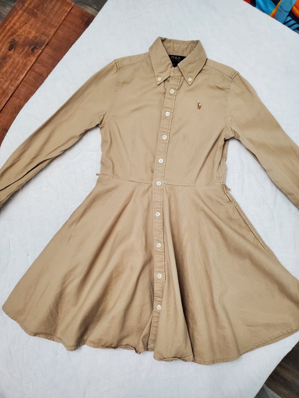 Polo Ralph Lauren Khaki Fit & Flare Shirt Dress Size 8 Cotton Button Down